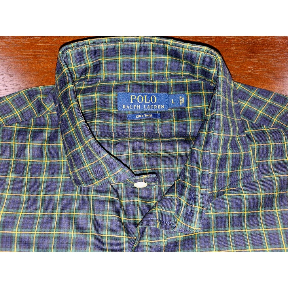 Polo Ralph Lauren Plaid 120's Twill Button Up Long Sleeve‎ Shirt Men's L